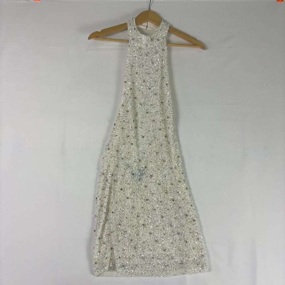 Retrofete Ivory Sequin & Silver Crystal Mini Dress